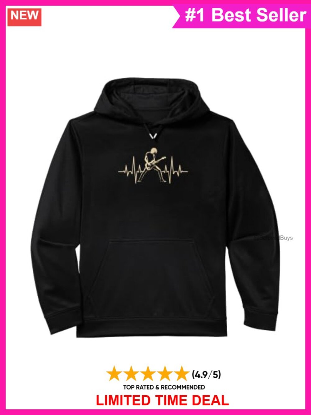 Electric Guitar Heartbeat Rock Music Performance Hoodie Polyester